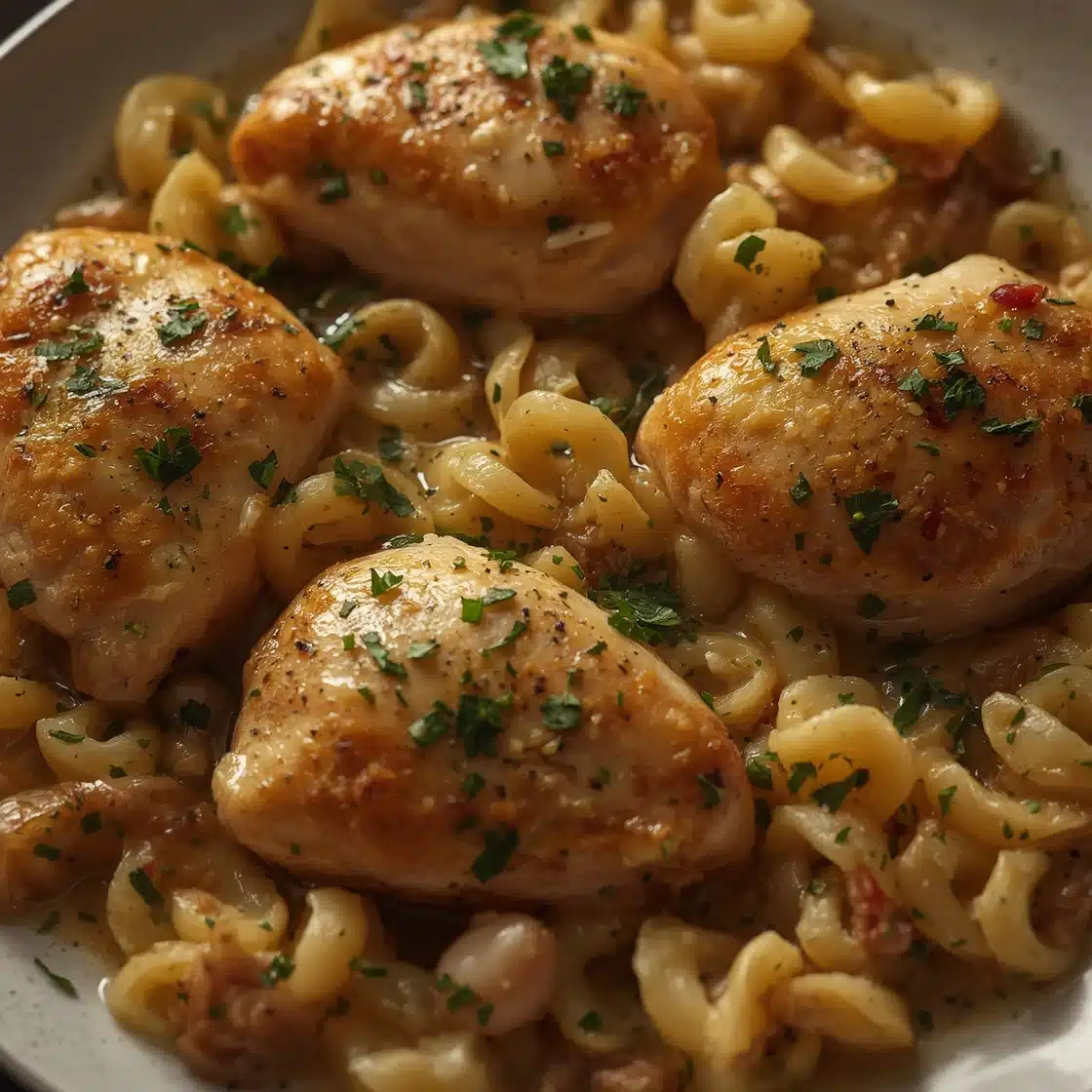 30 minute french onion chicken orzo casserole