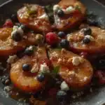 baked pears with berries honey and blue cheese