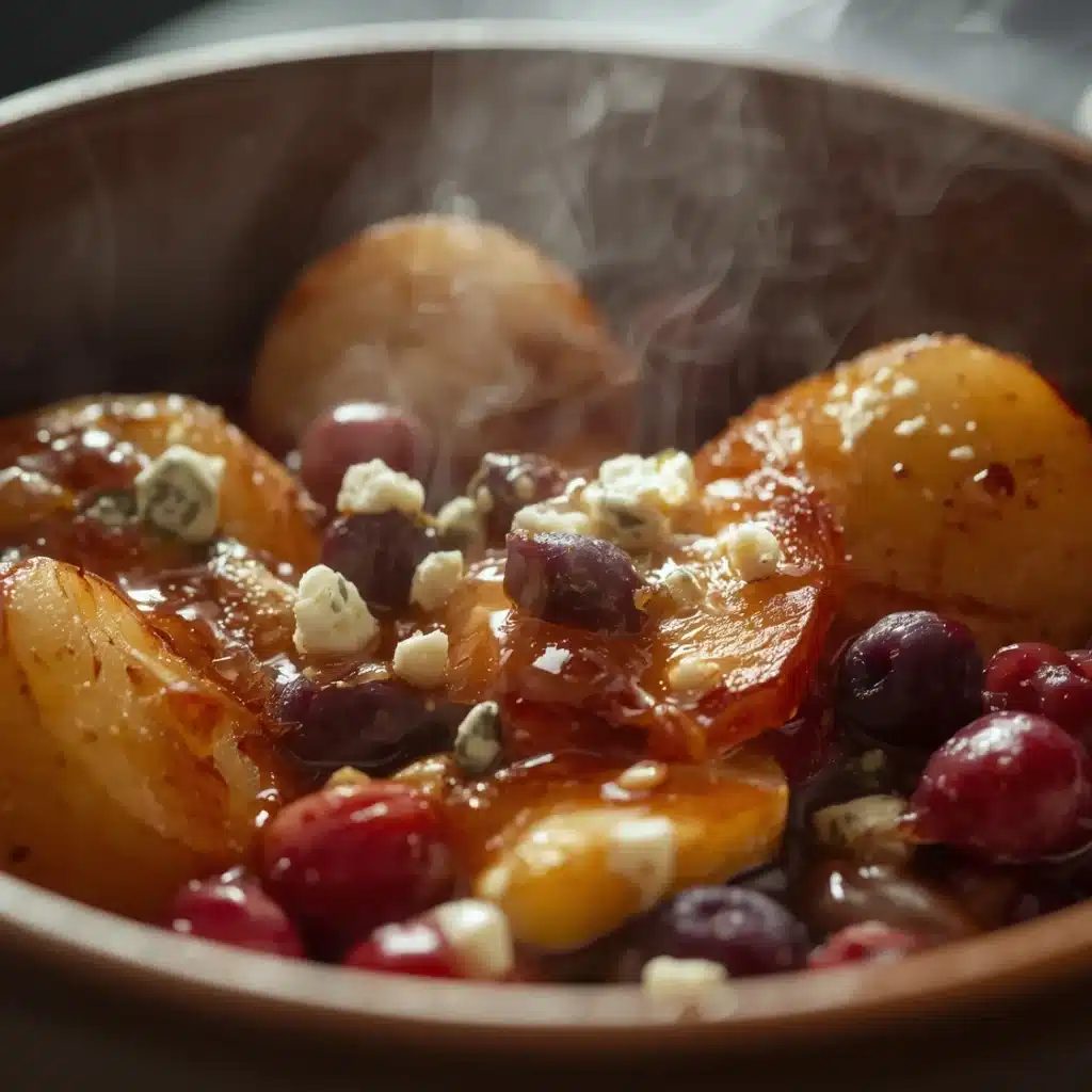 baked pears with berries honey and blue cheese