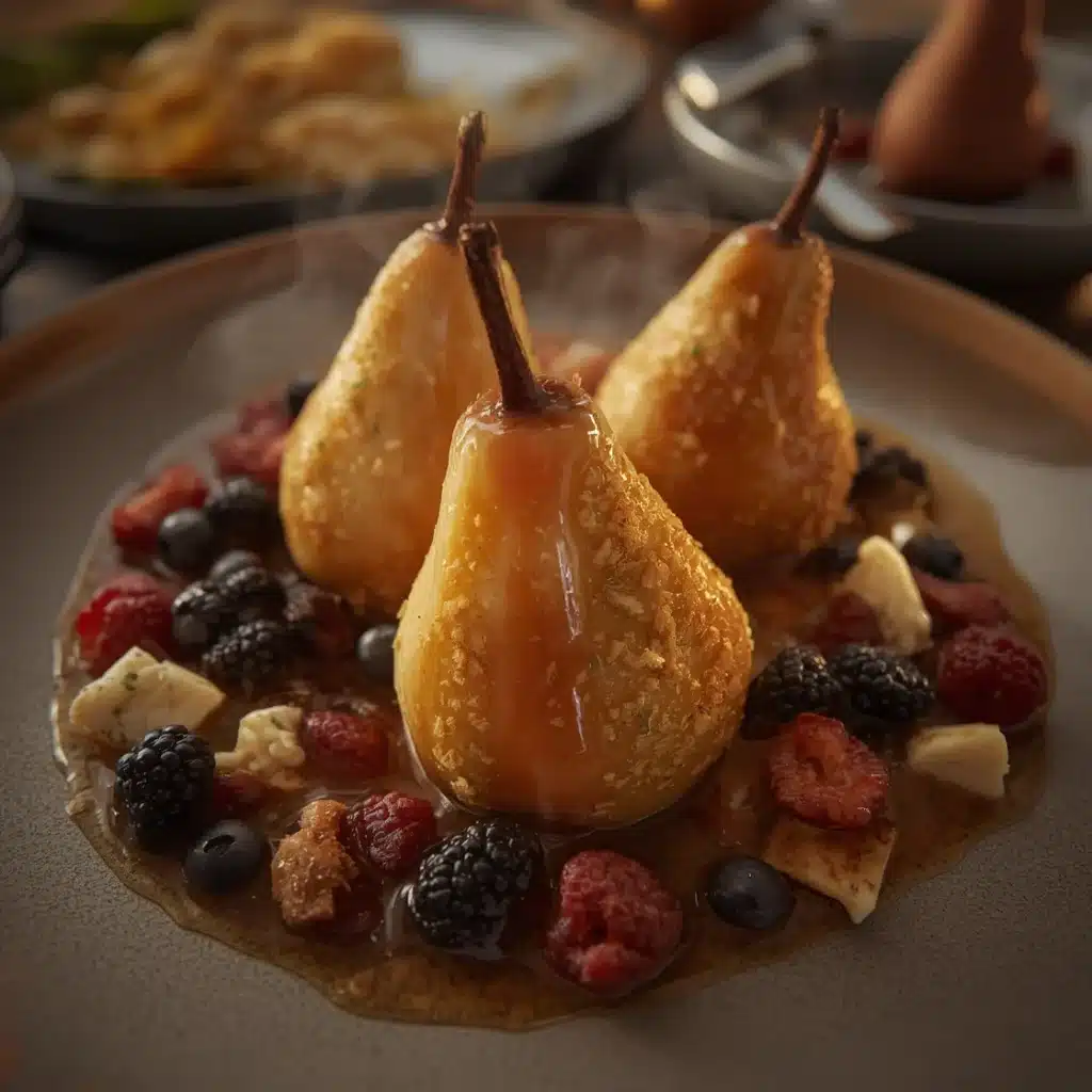 baked pears with berries honey and blue cheese