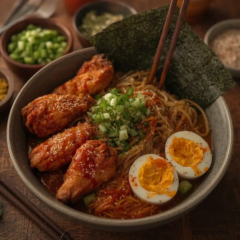 spicy chicken wing ramen bowl in 45 mins