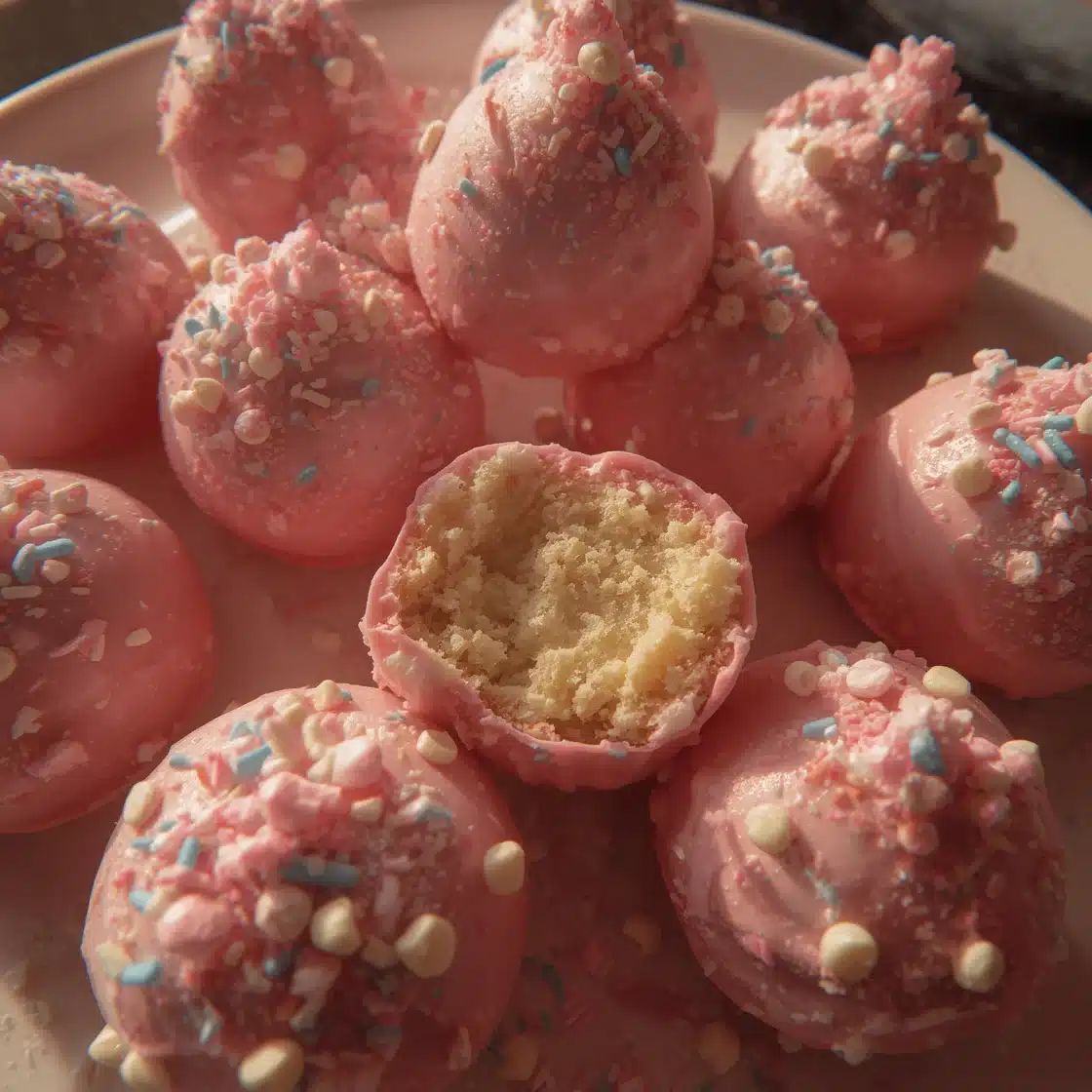 whimsical cotton candy cheesecake truffles