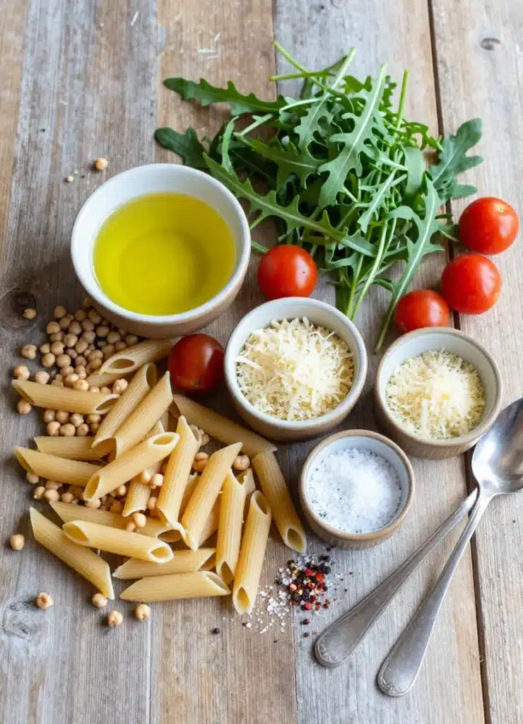 arugula salad with penne garbanzo beans